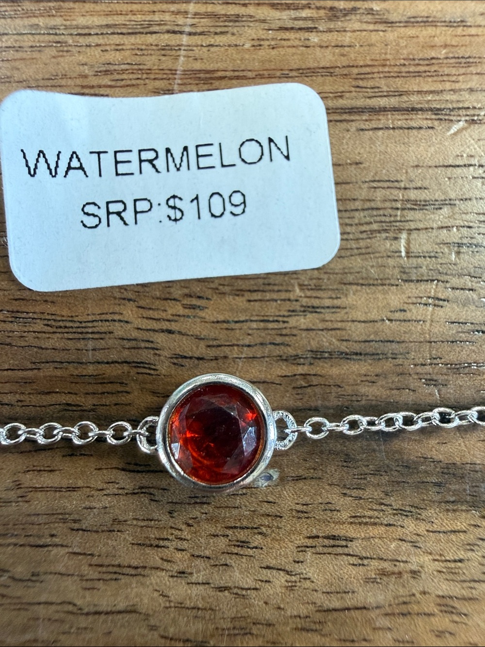 Stanley Silver Bracelet with Deep Watermelon Red Faceted Stone